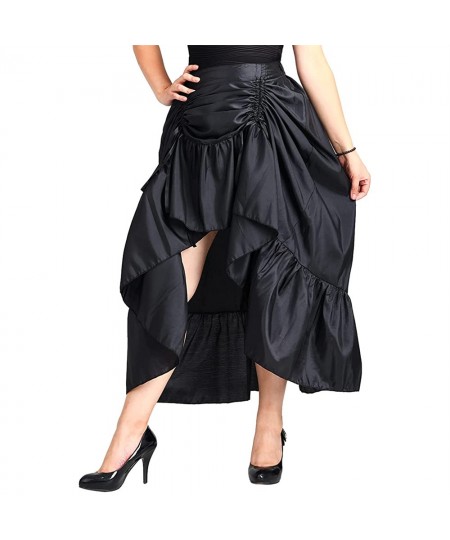 Courtly Style Women's Skirt Solid Color Female Pleated Irregular Front Short Back Long Skirts Ladies High Waist A line Skirt ...