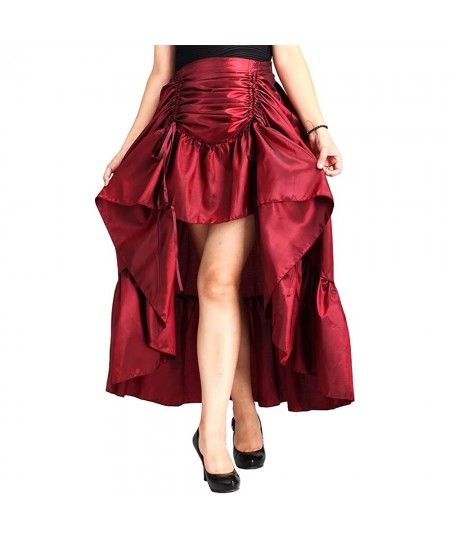 Courtly Style Women's Skirt Solid Color Female Pleated Irregular Front Short Back Long Skirts Ladies High Waist A line Skirt ...