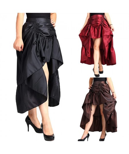 Courtly Style Women's Skirt Solid Color Female Pleated Irregular Front Short Back Long Skirts Ladies High Waist A line Skirt ...