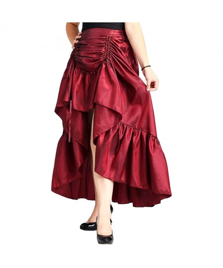 Courtly Style Women's Skirt Solid Color Female Pleated Irregular Front Short Back Long Skirts Ladies High Waist A line Skirt ...