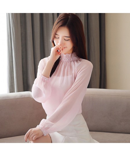 Fashion woman blouses beading chiffon Long Sleeve Spring Tops shirt Women Stitching lace elegant ladies short shirts 1497 $36...