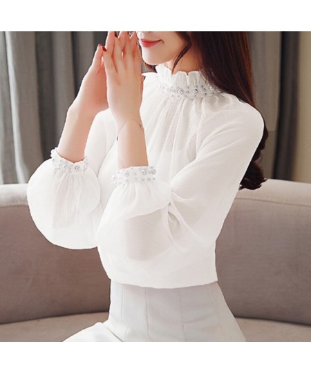 Fashion woman blouses beading chiffon Long Sleeve Spring Tops shirt Women Stitching lace elegant ladies short shirts 1497 $36...