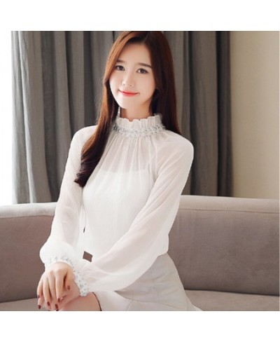 Fashion woman blouses beading chiffon Long Sleeve Spring Tops shirt Women Stitching lace elegant ladies short shirts 1497 $36...