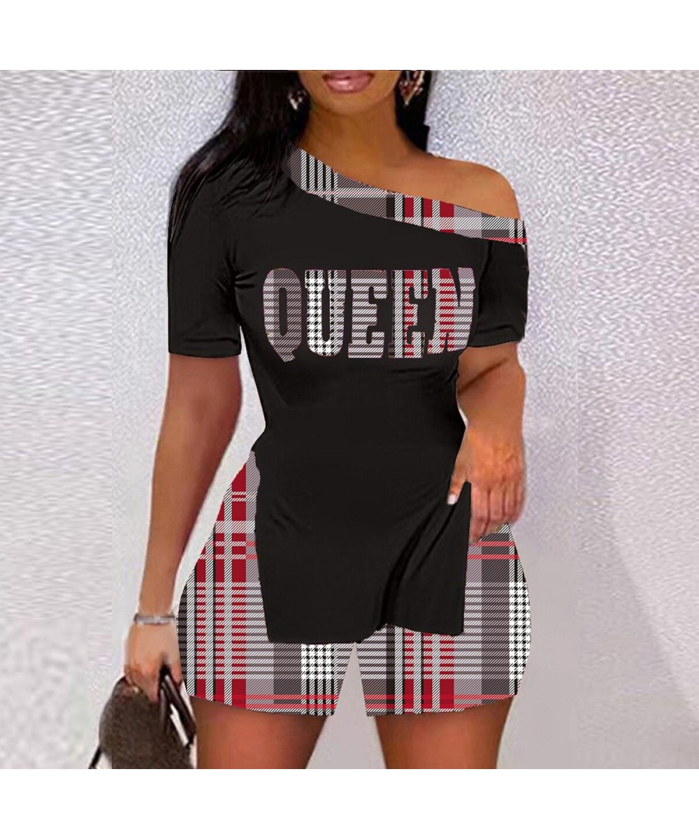 Summer Fashion Printing Two Piece Set Women Casual Large Size Off-shoulder Split Tshirt Shorts Pants Two Piece Suit Women $41...