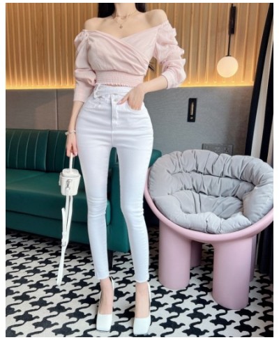 Streetwear Jeans for Women Light Blue Lace-up High Waisted Pencil Pants Mom Elastic Denim Korean Sexy Pantalones Ladies Botto...