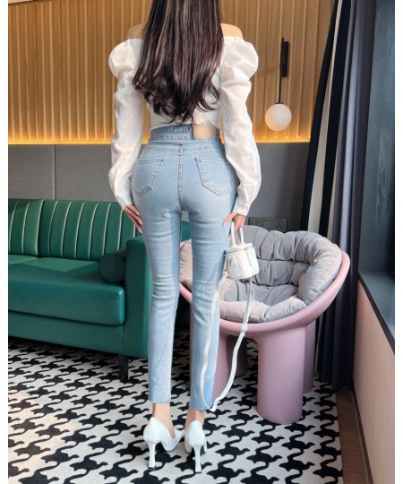 Streetwear Jeans for Women Light Blue Lace-up High Waisted Pencil Pants Mom Elastic Denim Korean Sexy Pantalones Ladies Botto...