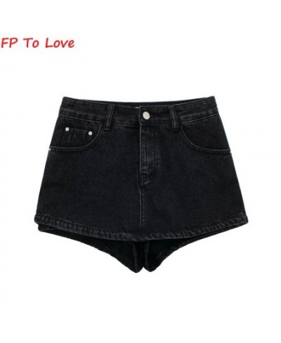 Denim Mini Shorts Skirts Basic Culotte Sexy Streetwear Woman Blue Black Quality Summer Spring Bottom $38.59 - Skirts