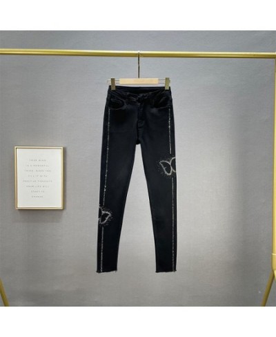 Butterfly Sequins Jeans Women Bling Bling Spring Autumn Woman High Waist Pencil Denim Pants $46.35 - Jeans