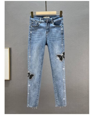 Butterfly Sequins Jeans Women Bling Bling Spring Autumn Woman High Waist Pencil Denim Pants $46.35 - Jeans