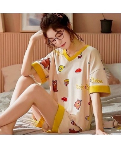 Women's Pajamas Set Thin Sweet Short-Sleeved Shorts Nightgown Teenager Set Cute Cartoon Girl Sleepwear Home Clothes $21.35 - ...