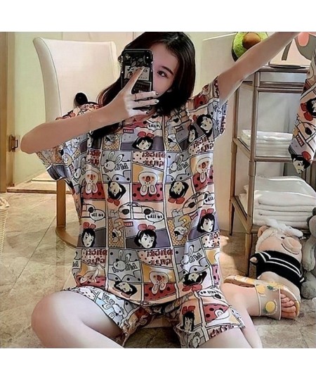 Women's Pajamas Set Thin Sweet Short-Sleeved Shorts Nightgown Teenager Set Cute Cartoon Girl Sleepwear Home Clothes $21.35 - ...