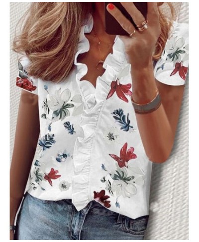 Casual Short Sleeve V Neck Ruffles Blouses Elegant Office Lady Shirts Summer Vintage Harajuku Loose Tops Female Boho Tunic $2...