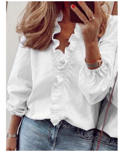 Casual Short Sleeve V Neck Ruffles Blouses Elegant Office Lady Shirts Summer Vintage Harajuku Loose Tops Female Boho Tunic $2...