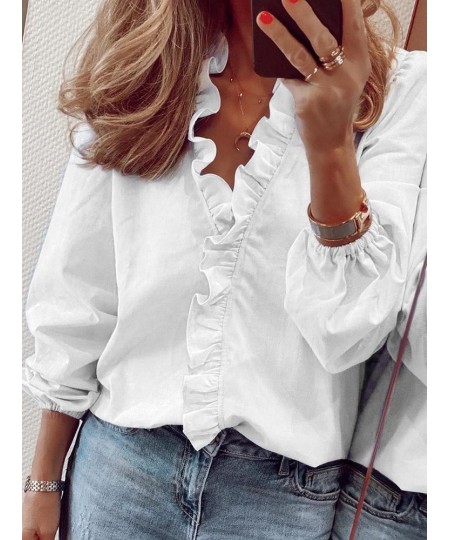 Casual Short Sleeve V Neck Ruffles Blouses Elegant Office Lady Shirts Summer Vintage Harajuku Loose Tops Female Boho Tunic $2...