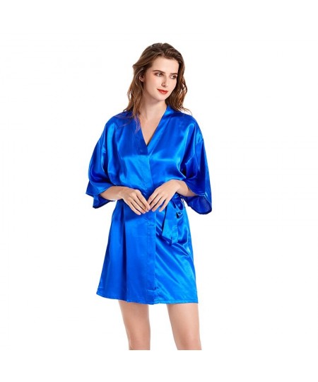 personalized writing bride robe satin women royal blue kimono gold foil letter bridesmaid gift vestidos de novia bridal robes...