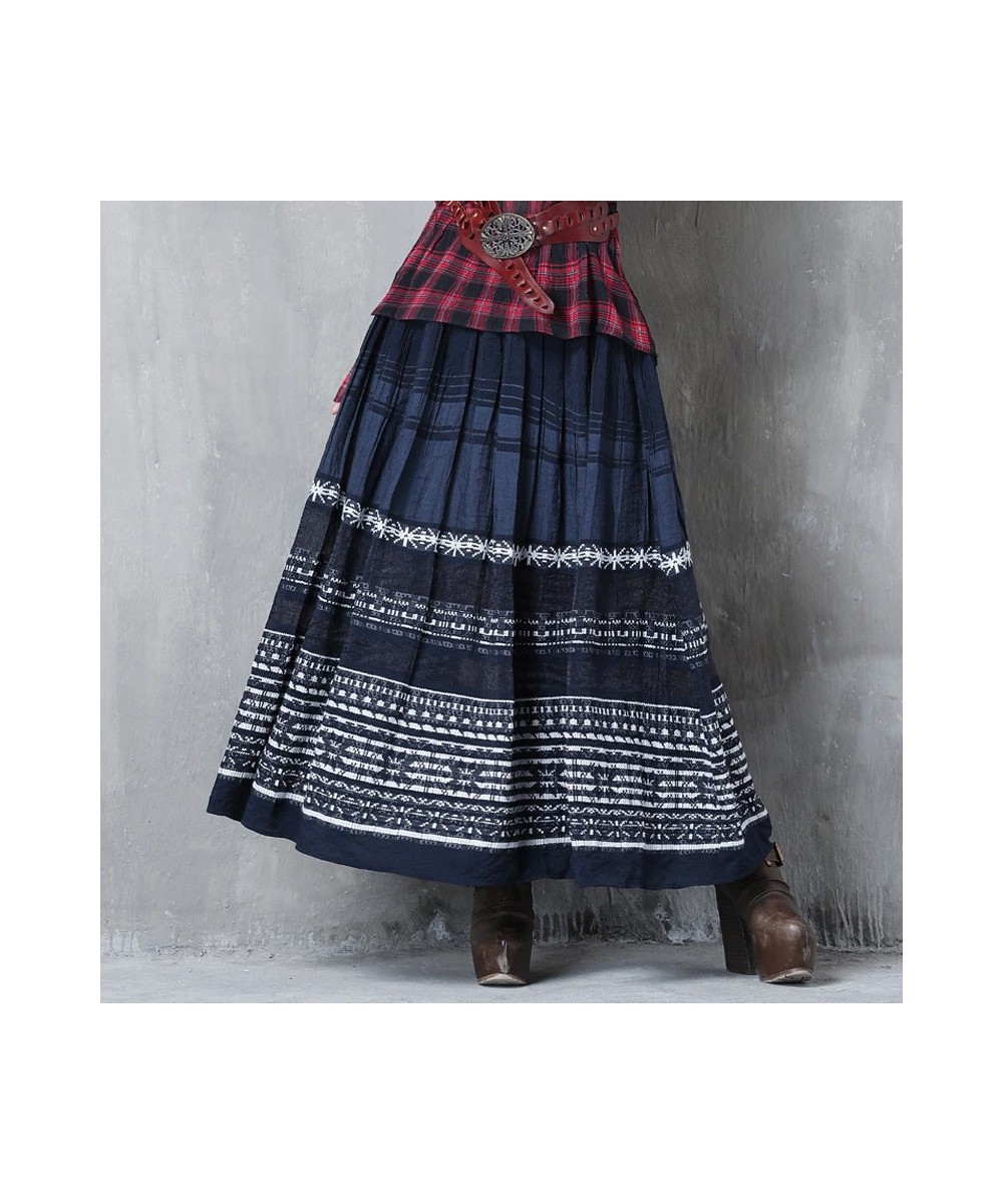 women's clothing 2022 early autumn new embroidered long skirt ethnic style stripe patchwork pleated skirt skirt skirt skir $8...