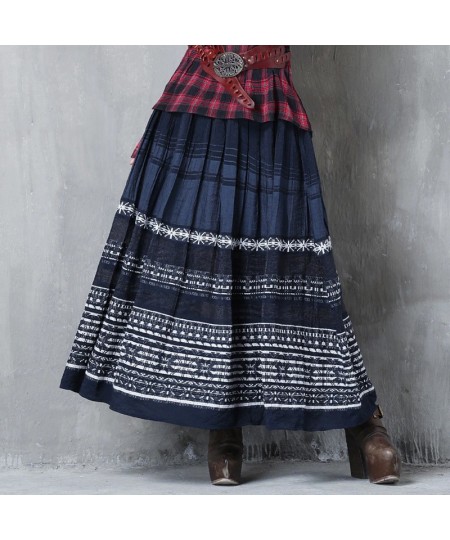 women's clothing 2022 early autumn new embroidered long skirt ethnic style stripe patchwork pleated skirt skirt skirt skir $8...