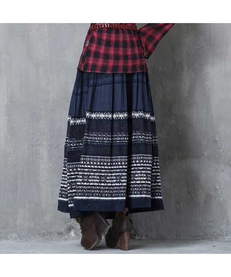 women's clothing 2022 early autumn new embroidered long skirt ethnic style stripe patchwork pleated skirt skirt skirt skir $8...