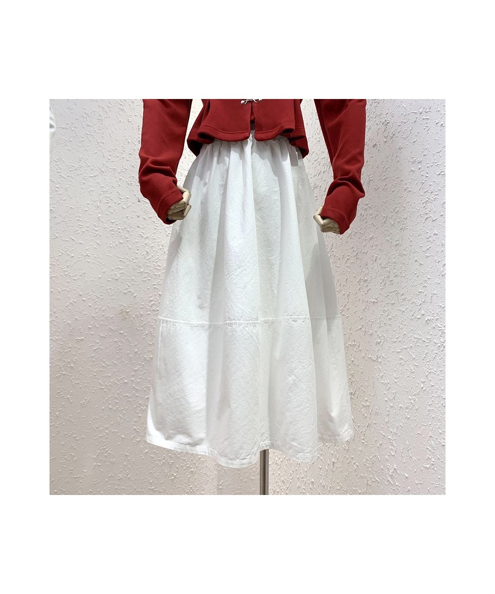 Early Spring New Elastic Medium Length Umbrella Skirt Washing A-shaped Casual and simple summer Skirt Solid color $48.19 - Sk...