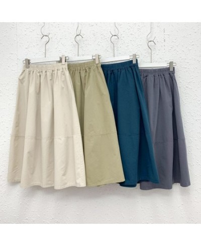 Early Spring New Elastic Medium Length Umbrella Skirt Washing A-shaped Casual and simple summer Skirt Solid color $48.19 - Sk...