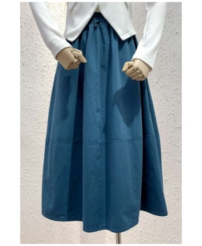 Early Spring New Elastic Medium Length Umbrella Skirt Washing A-shaped Casual and simple summer Skirt Solid color $48.19 - Sk...