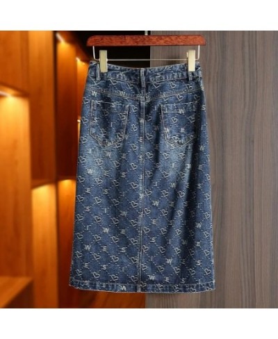 Spring Love Jacquard Denim Skirt Women Autumn 2023 New Casual Slim Split Buttock Skirt With pockets Female Long Denim Skirts ...