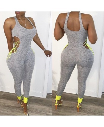 Women Fitness Bodycon Rompers Jumpsuit Sleeveless Casual Workout Active Wear Side Lace Up Jumpsuits Hollow Out Fashion 2023 $...