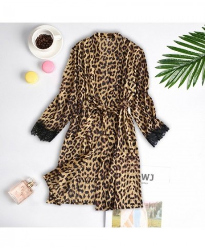 Satin Silk Pajamas Robe Female Lingerie Sexy Leopard Print Sleepwear Bridal Wedding Kimono Bathrobe Gown Nightgown Nighties 4...