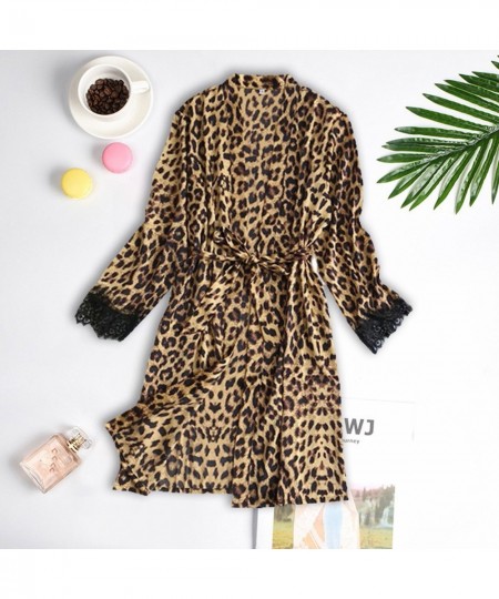 Satin Silk Pajamas Robe Female Lingerie Sexy Leopard Print Sleepwear Bridal Wedding Kimono Bathrobe Gown Nightgown Nighties 4...