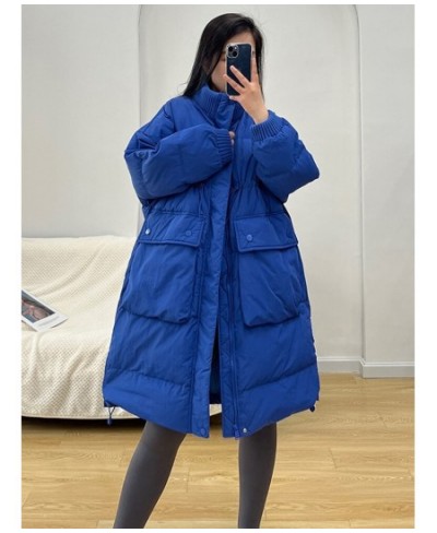 Winter Women White Duck Down Coat Casual Loose Stand Collar Drawstring Long Jacket Female Thick Parkas Snow Outwear $102.23 -...