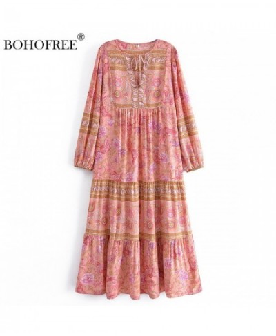 Boho Tunic Dress Floral Print Dress Long Sleeve Rayon Cotton Woman Beach Dress Mujer Maxi Vestidos Bohemian Vestidos $65.15 -...