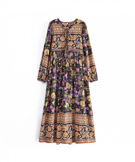 Boho Tunic Dress Floral Print Dress Long Sleeve Rayon Cotton Woman Beach Dress Mujer Maxi Vestidos Bohemian Vestidos $65.15 -...