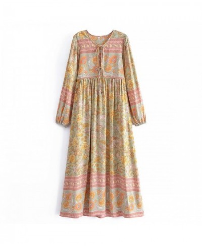 Boho Tunic Dress Floral Print Dress Long Sleeve Rayon Cotton Woman Beach Dress Mujer Maxi Vestidos Bohemian Vestidos $65.15 -...