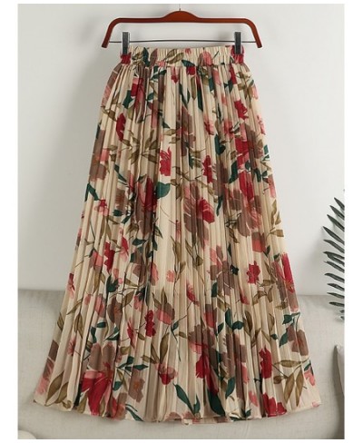 Floral Print Pleated Skirt for Women 2023 Spring Summer Vintage Chiffon A Line High Waist Midi Long Beach Skirt Female $35.51...