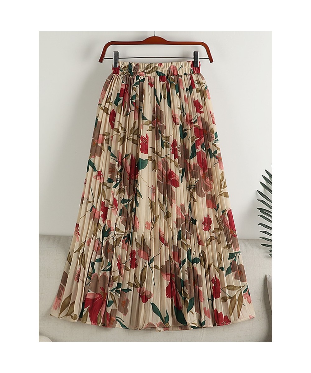 Floral Print Pleated Skirt for Women 2023 Spring Summer Vintage Chiffon A Line High Waist Midi Long Beach Skirt Female $35.51...