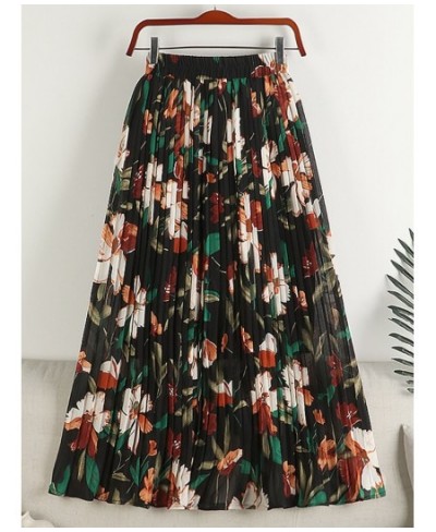 Floral Print Pleated Skirt for Women 2023 Spring Summer Vintage Chiffon A Line High Waist Midi Long Beach Skirt Female $35.51...