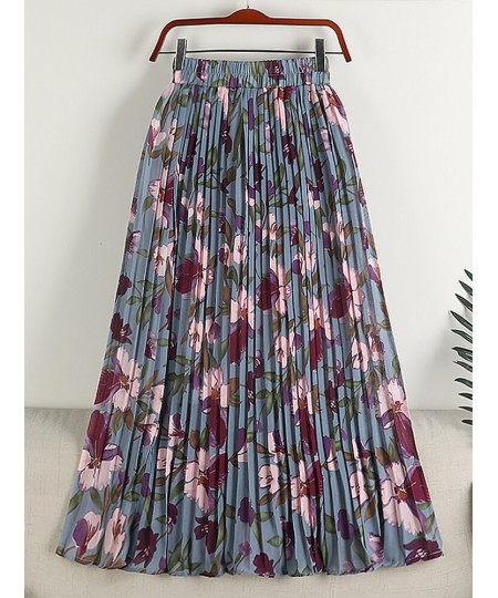 Floral Print Pleated Skirt for Women 2023 Spring Summer Vintage Chiffon A Line High Waist Midi Long Beach Skirt Female $35.51...