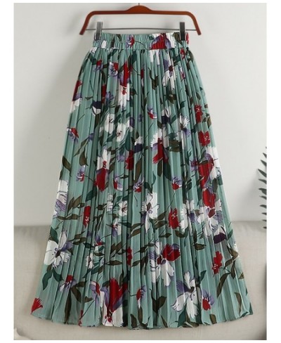 Floral Print Pleated Skirt for Women 2023 Spring Summer Vintage Chiffon A Line High Waist Midi Long Beach Skirt Female $35.51...