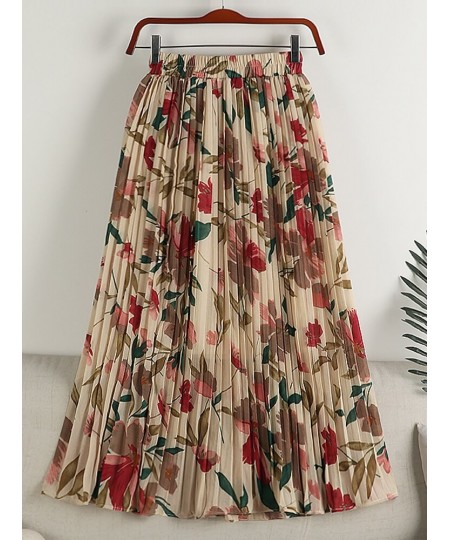 Floral Print Pleated Skirt for Women 2023 Spring Summer Vintage Chiffon A Line High Waist Midi Long Beach Skirt Female $35.51...