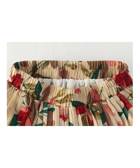 Floral Print Pleated Skirt for Women 2023 Spring Summer Vintage Chiffon A Line High Waist Midi Long Beach Skirt Female $35.51...