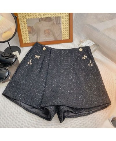 2022 New Red High Waist Tweed Shorts Zipper Shorts Wigh Leg Shorts Casual Female Loose Fit Shorts Chic Female $31.88 - Bottoms