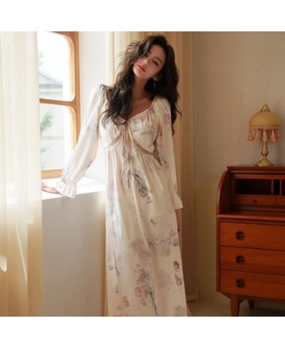 Satin Long One-piece Dress Gown Designer Clothes Women Luxury Sleepwear Summer Elegant Victorian Style Nightie $49.99 - Sleep...