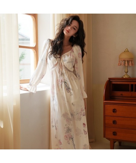 Satin Long One-piece Dress Gown Designer Clothes Women Luxury Sleepwear Summer Elegant Victorian Style Nightie $49.99 - Sleep...