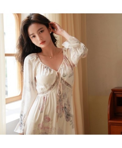 Satin Long One-piece Dress Gown Designer Clothes Women Luxury Sleepwear Summer Elegant Victorian Style Nightie $49.99 - Sleep...