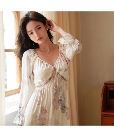 Satin Long One-piece Dress Gown Designer Clothes Women Luxury Sleepwear Summer Elegant Victorian Style Nightie $49.99 - Sleep...