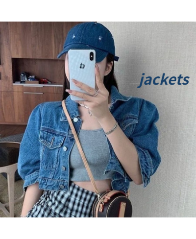 Denim Jackets Women Puff Sleeve Sweet Summer Solid All-match Leisure Female Popular Outerwear Ulzzang Loose Chic Crops Clothi...