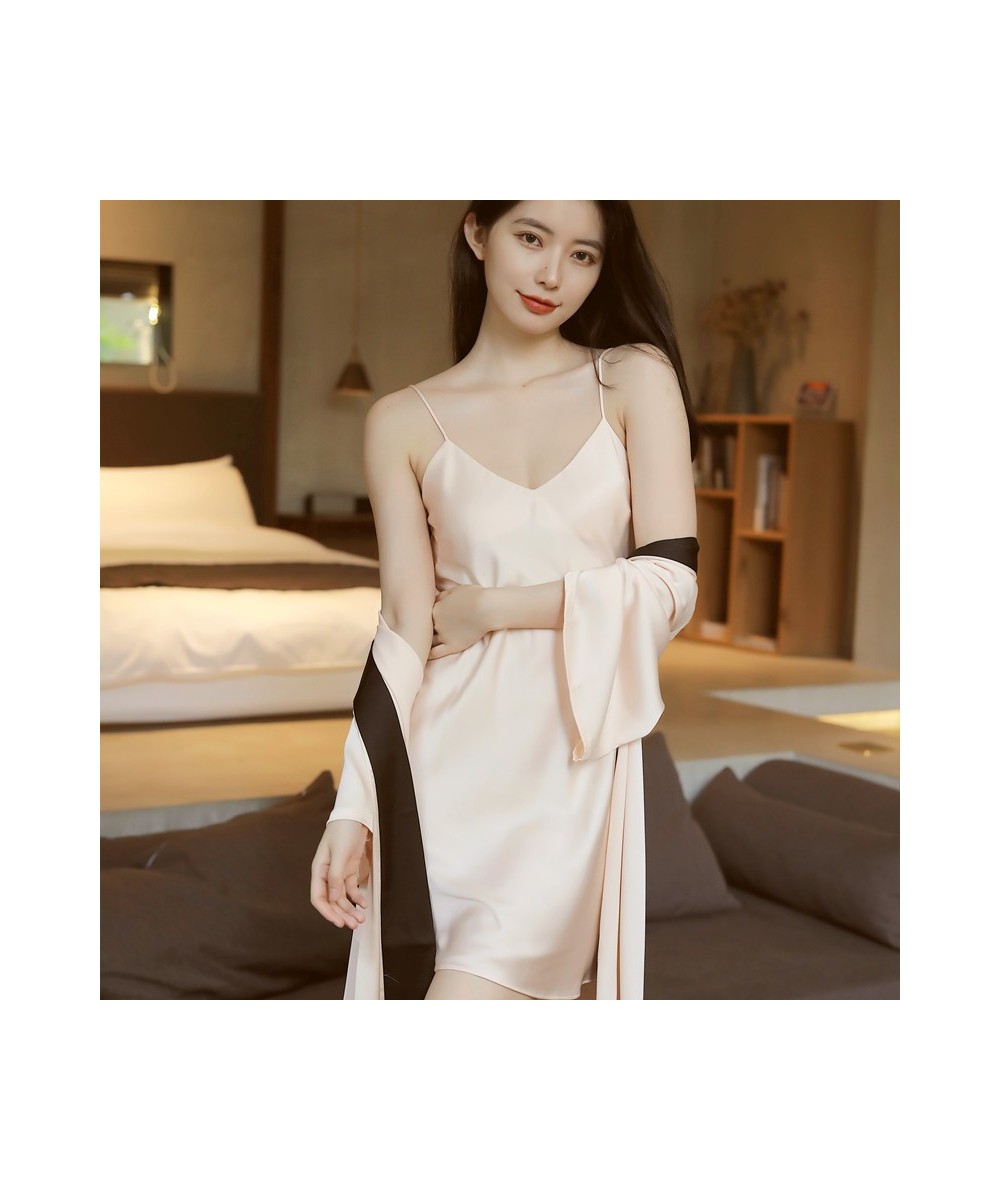 Spring Summer and Autumn Sexy Silk Two Pieces Set Nightdress Short-sleeved Homewear Pajamas Women's Suit Sleepwear Set $44.56...