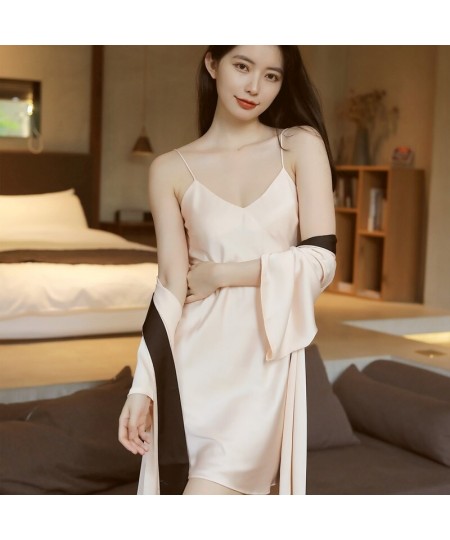 Spring Summer and Autumn Sexy Silk Two Pieces Set Nightdress Short-sleeved Homewear Pajamas Women's Suit Sleepwear Set $44.56...