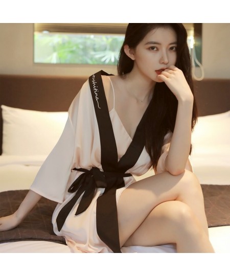 Spring Summer and Autumn Sexy Silk Two Pieces Set Nightdress Short-sleeved Homewear Pajamas Women's Suit Sleepwear Set $44.56...