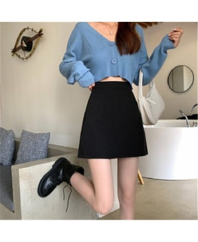 Skirts Women Black High-waist Side-split Midi Skirt Ladies Stretchy Body-con A-line Vintage Elegant All-match Simple Fashion ...